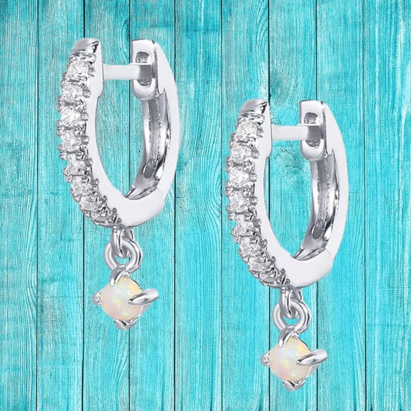 Drop Hoop Earrings Dangle Dangling Sterling Silver Jewelry White Gold Plated 14K - Picture 1 of 4